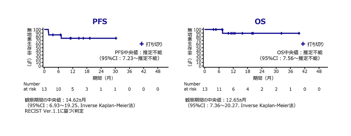 無増悪生存期間（PFS）および全生存期間（OS）［副次評価項目、中間解析（治験責任医師判定）］