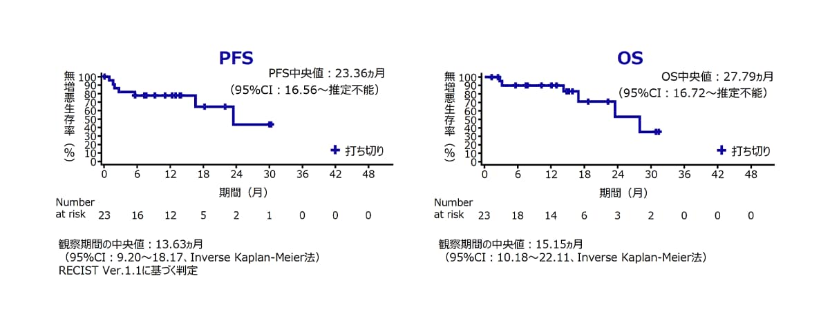 無増悪生存期間（PFS）および全生存期間（OS）［中間解析（治験責任医師判定）］